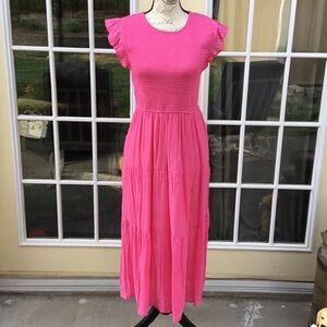 Blu Pepper Pink Smocked Maxi Dress